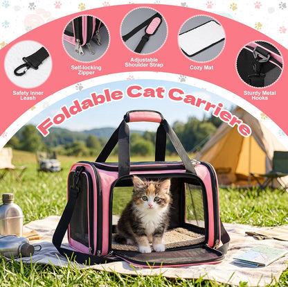 8 Pcs Kitten Supplies Starter Kit, Cat Kitten Starter Kit Essentials Includes Cat Litter Box mat Bowls Folding Carrier Scratch Pad Accessories for Welcome Gift Supplies(Pink)
