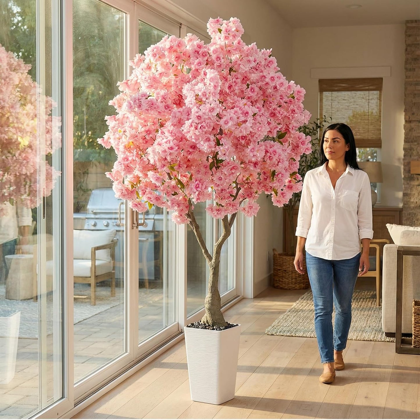 Artificial Cherry Blossom Tree 6FT Tall Pink Fake Sakura Flowers Tree, Fake Plants Indoor Decor for Spring Living Room Home House Entryway Bedroom Office Inside Wedding Party Valentine's Day