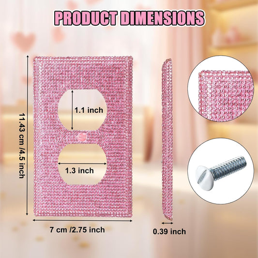 4 Pcs Wall Plate Outlet Cover. Glitter Light Switch Covers,Pink Shiny Rhinestones Preppy Room Decor for Bedroom Accessories Home Decor,Standard Size 4.50" x 2.75"