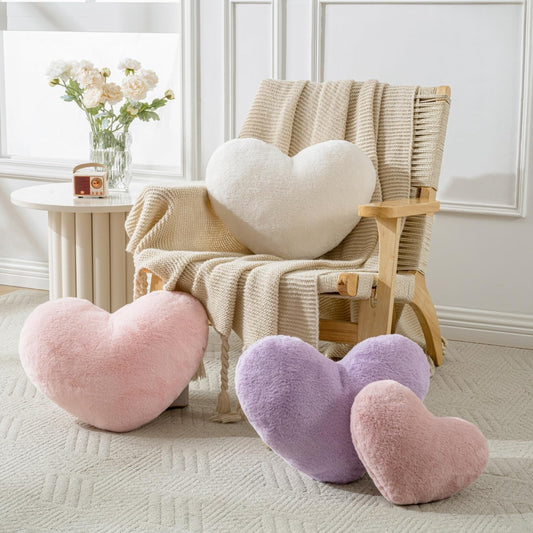 Heart Pillow Heart Shaped Throw Pillows Super Soft Faux Rabbit Fur Heart Throw Pillow Valentines Day Decorations Pillow,Wedding Decor, Women Girls Home Decoration