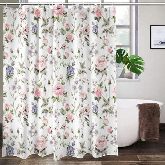 Lovetar Vintage Rose Floral Shower Curtain Flower Wildflowers Cottagecore Cottage Country Pink Green Washable Waterproof Fabric Bath Curtains Set for Bathroom with 12 Hooks Decor Art - 72"X72"