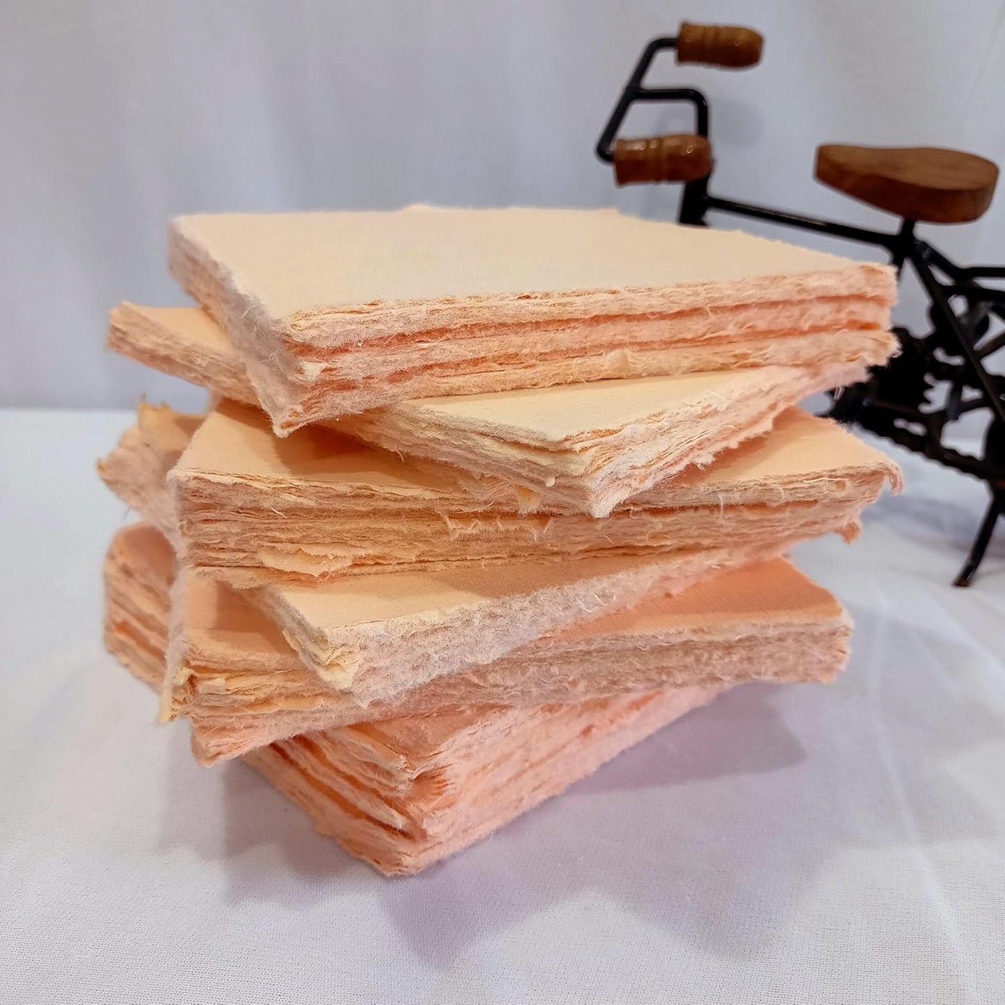 Deckle Papers® Handmade Cotton Paper Square Card Stock for Envelope Making, Calligraphy, Wedding Invitation, Menu Cards, Drawing, Watercolor, Origami (Pack of-50-Peach) (7x7 Inch)