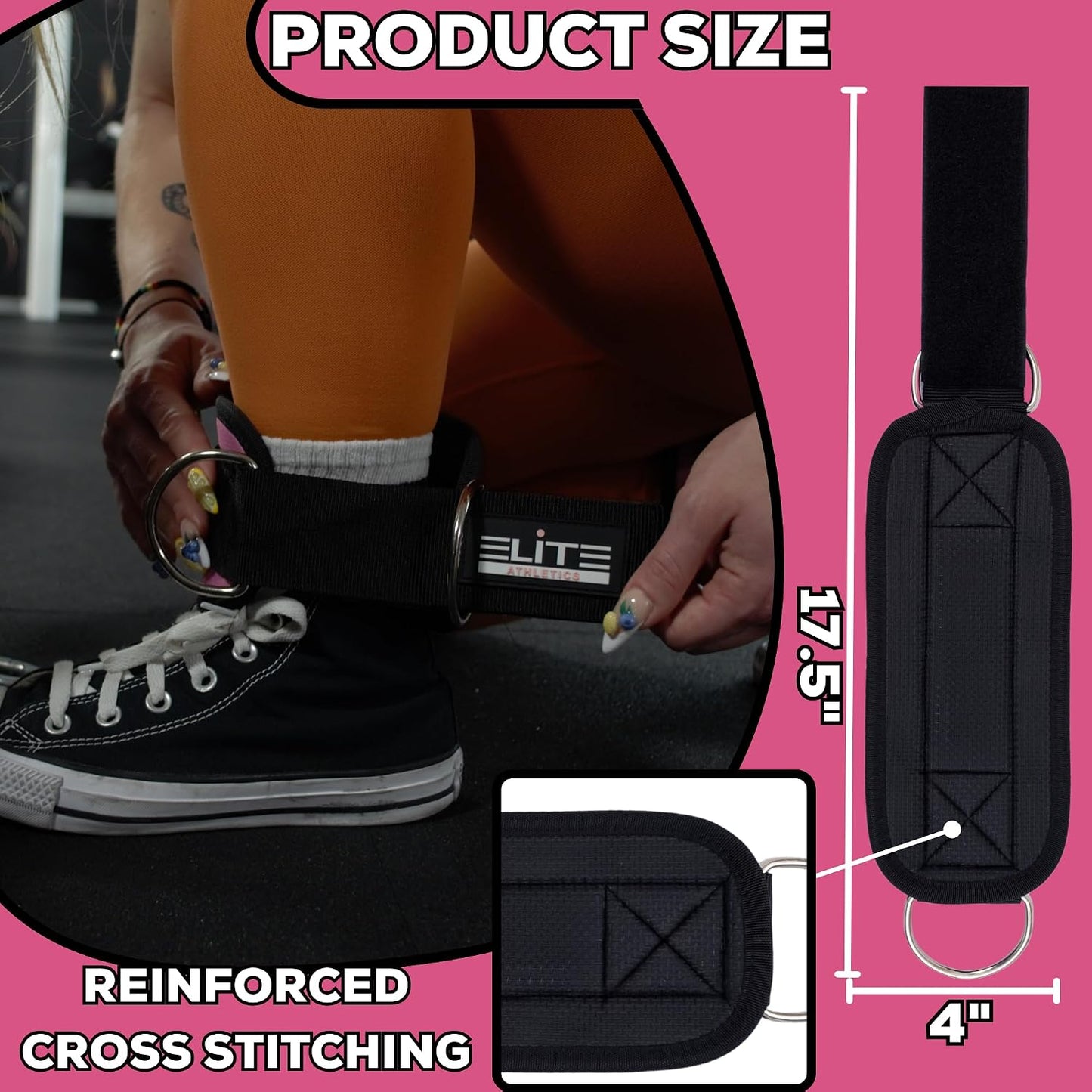 Barbell Hip Thrust Pad Set – PU Leather Bar Pad with Built-In Secure Straps, 2 Ankle Straps for cable machine, 2 Wrist Lifting Straps & Hip Resistance Bands