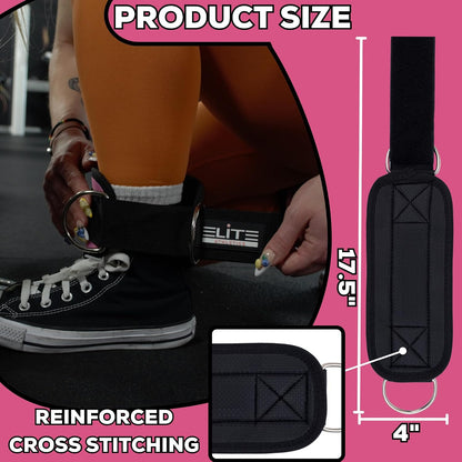 Barbell Hip Thrust Pad Set – PU Leather Bar Pad with Built-In Secure Straps, 2 Ankle Straps for cable machine, 2 Wrist Lifting Straps & Hip Resistance Bands