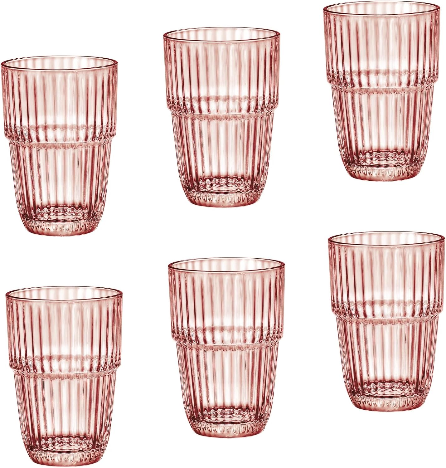Bormioli Rocco Barshine 12.88 oz. Long Drink Stackable Tempered Drinking Glasses, Set of 6, Peach