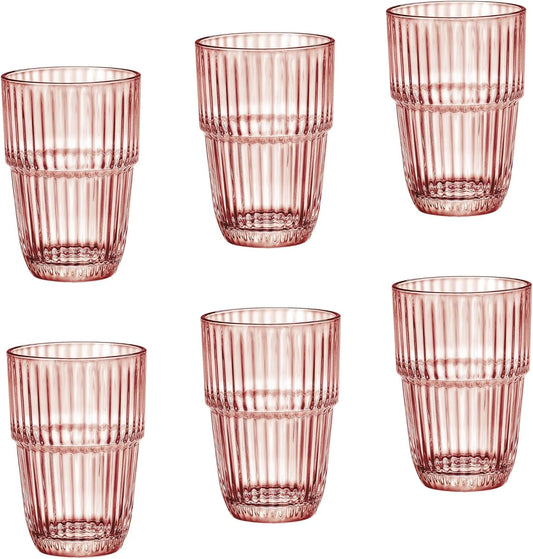 Bormioli Rocco Barshine 12.88 oz. Long Drink Stackable Tempered Drinking Glasses, Set of 6, Peach