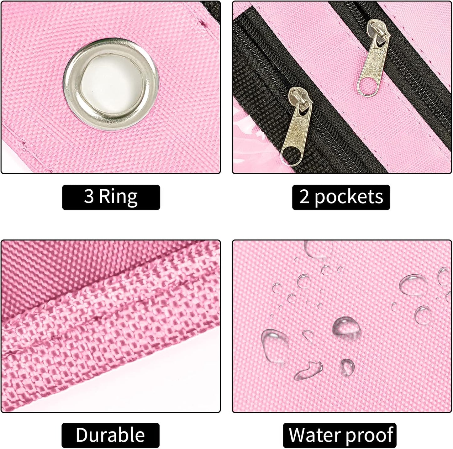 YoeeJob 2 Pack 1 Inch Expandable Zipper Pencil Pouches with Clear Window for 3 Ring Binder, Suitable for School & Office (Pink)