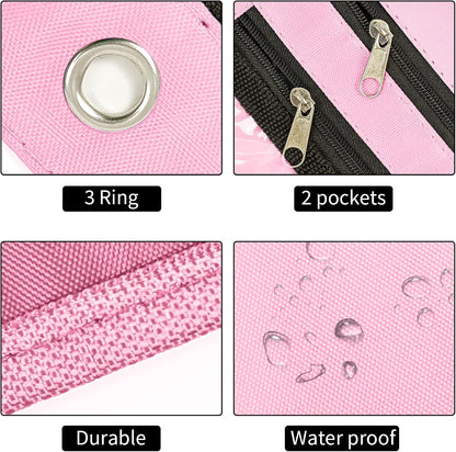 YoeeJob 2 Pack 1 Inch Expandable Zipper Pencil Pouches with Clear Window for 3 Ring Binder, Suitable for School & Office (Pink)