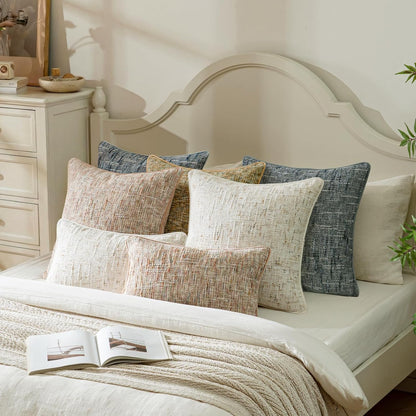 a moment Light Pink Reversible Pillow Covers 2 Pack - Farmhouse Chenille Velvet Throw Pillows, Neutral Textured Decorative Throw Pillow Covers with Border for Couch Sofa Bed (18x18 Inch, No Insert)