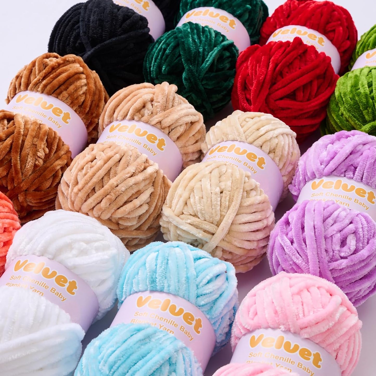 Soft Velvet Chenille Yarn for Crocheting & Knitting - Bulky Yarn for DIY Weaving Crafts 3 Skeins Pink (3.5oz 66yds/Skein)
