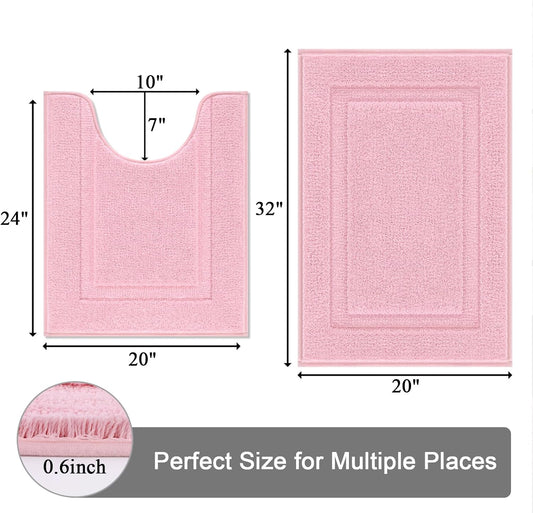 SHACOS 2 Pieces Pink Bathroom Rugs Set with Toilet Rug Soft Fluffy Absorbent 20"x32" Bath Rugs 20"x24" U Shaped Toilet Mat Non Slip Washable Bath Mat Set of 2