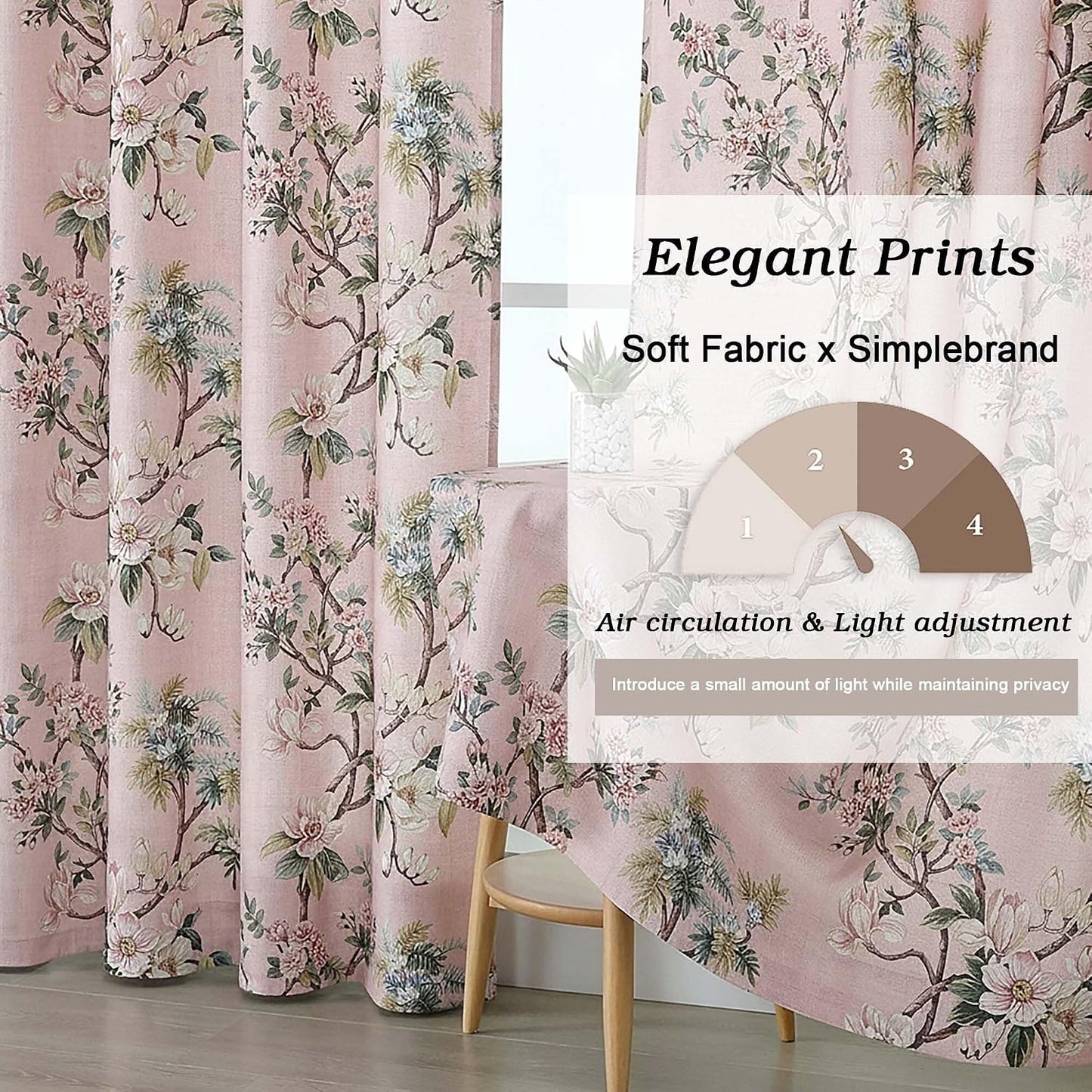 Simplebrand Light Pink Linen Floral Valance Curtains 14 Inch 2 Panels for Kitchen, Light Blocking Narrow Cafe Window Curtains for Basement RV Camper Windows, Farmhouse Basement Panels, 52" W x 14" L