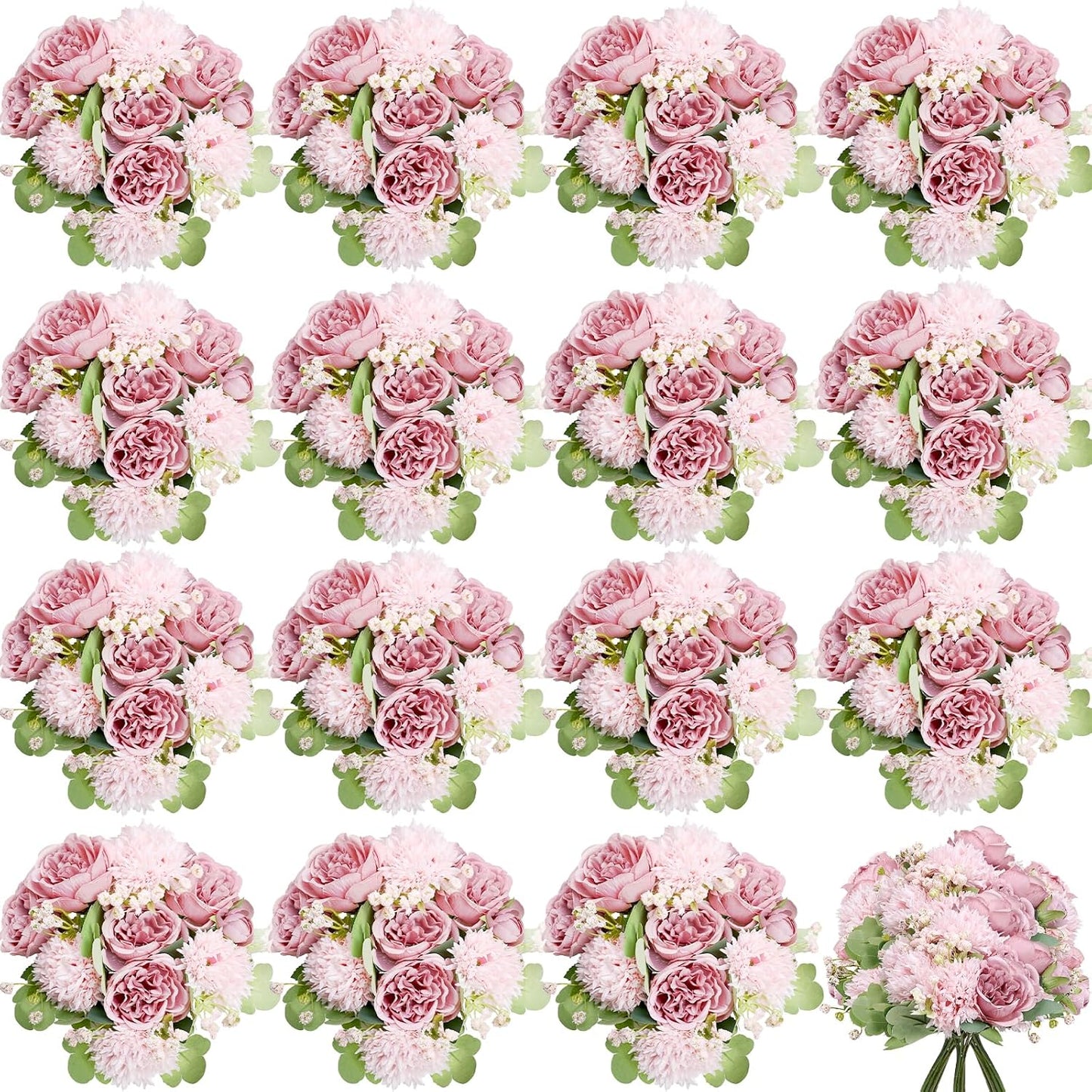 16 Bundles Artificial Flowers Peonies Bulk, Silk Fake Flower with Stems for DIY Bouquet Faux Peony Floral Arrangements for Vase Centerpiece Home Wedding Party Centerpiece(Pink)