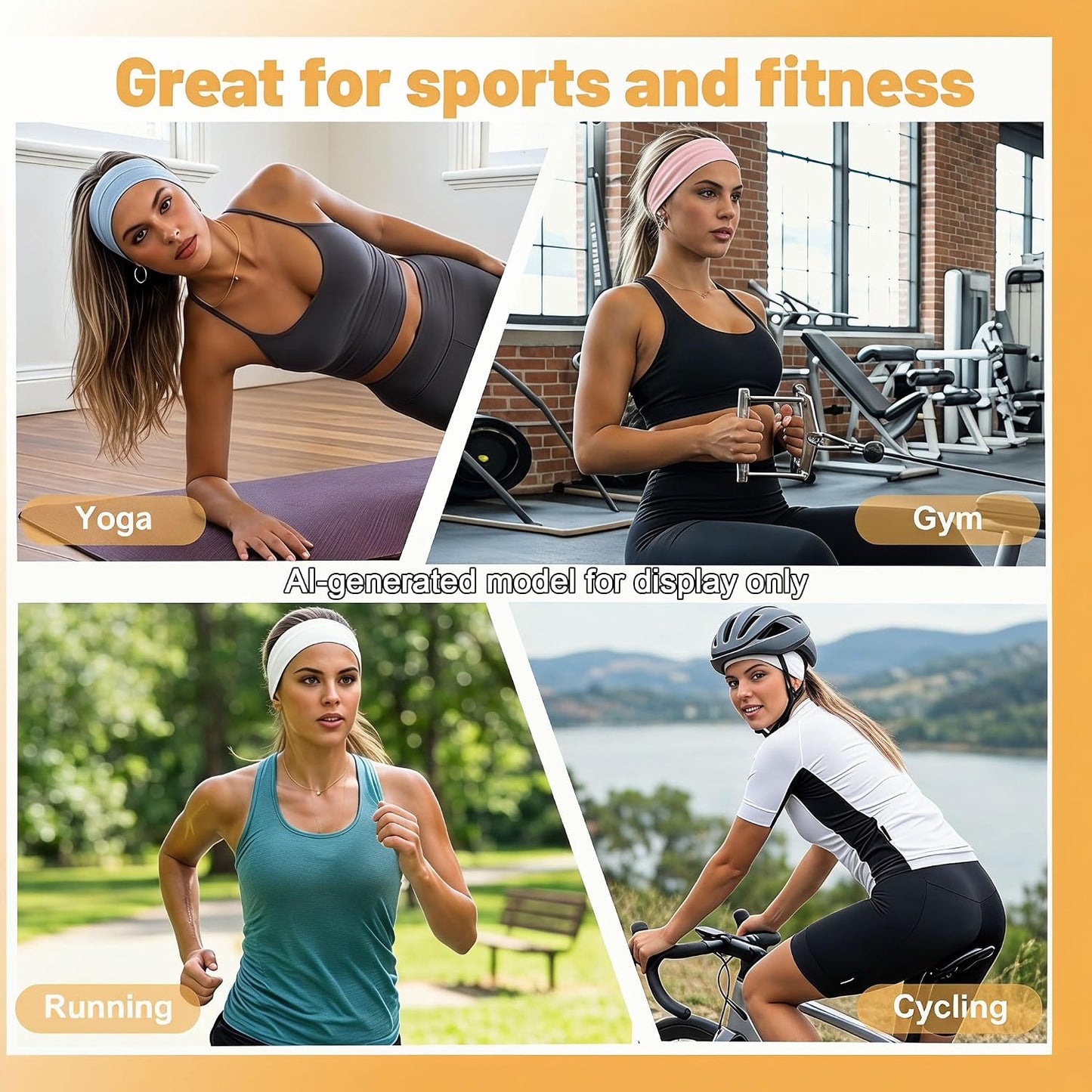 Headbands for Women Non Slip, Soft Cotton Elastic Cloth Hairband for Workout Gym Running Sports, Sweat Wicking Wide Headband, 3 Pack with Bag