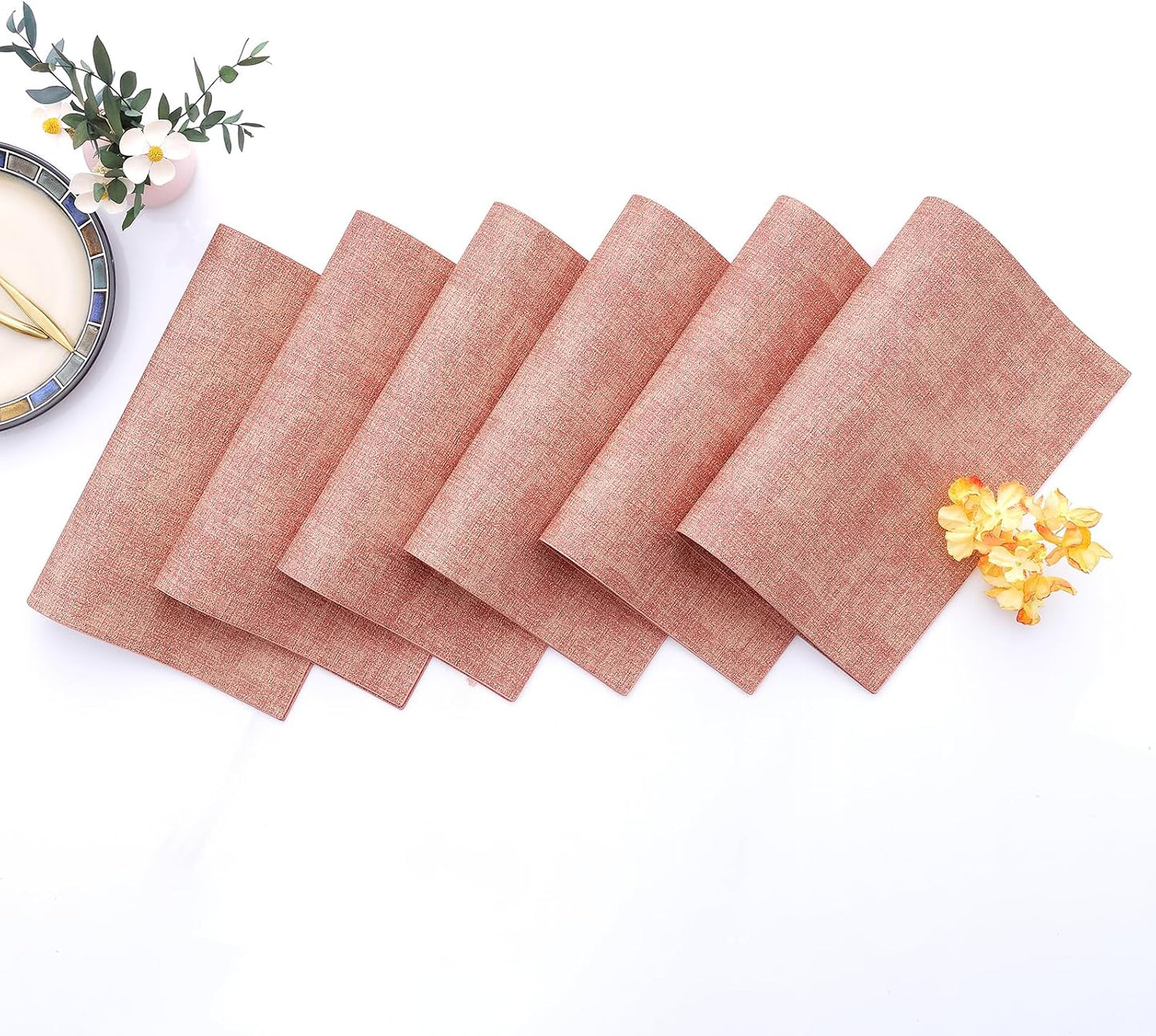 Homaxy Faux Leather Heat Resistant Placemats for Dining Table Set of 6, Waterproof Wipeable Washable PU Table Mats, Easy to Clean Anti-Slip Place Mats, 11.8" x 17", Pink
