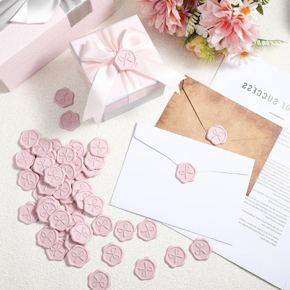 50pcs Wax Seal Stickers, Bow Envelope Seal Stickers, 3D Adhesive Antique Wax Stamp Sticker Decals for Invitation Baby Shower Greeting Cards Gift Wrapping(Pink)