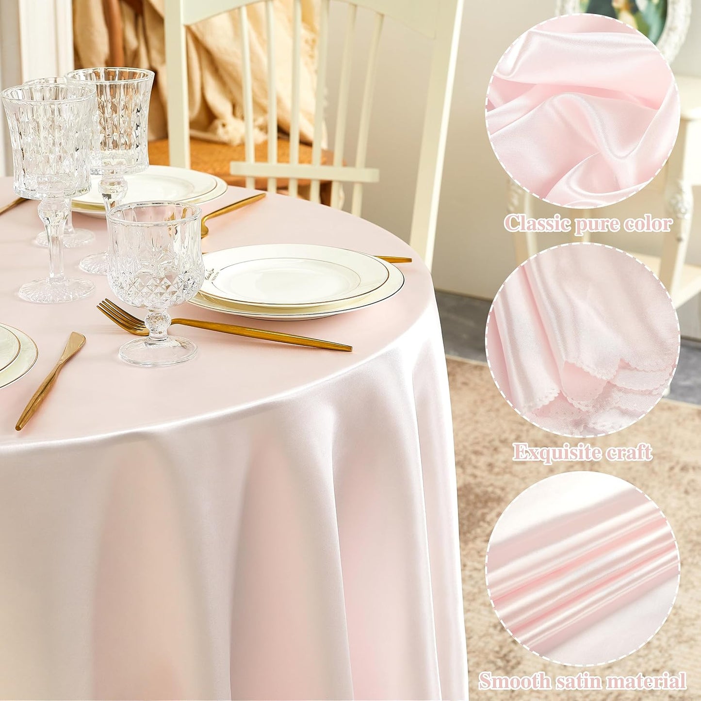 1 Pack 60 Inch Blush Pink Round Tablecloth, Silky Satin Tablecloth Overlay Smooth Fabric Table Cover, Table Decoration for Wedding Party Banquet Events