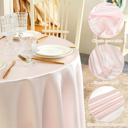 1 Pack 60 Inch Blush Pink Round Tablecloth, Silky Satin Tablecloth Overlay Smooth Fabric Table Cover, Table Decoration for Wedding Party Banquet Events