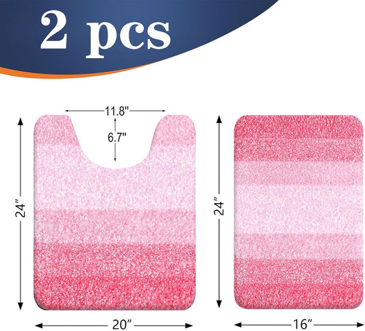 OLANLY Bathroom Rug Set 2 Piece, Soft Absorbent Microfiber Bath Mats and U-Shaped Contour Toilet Rug, Non-Slip, Machine Wash Dry, Plush Shaggy Bath Mats for Bathroom (24"x16"+24"x20", Pink)