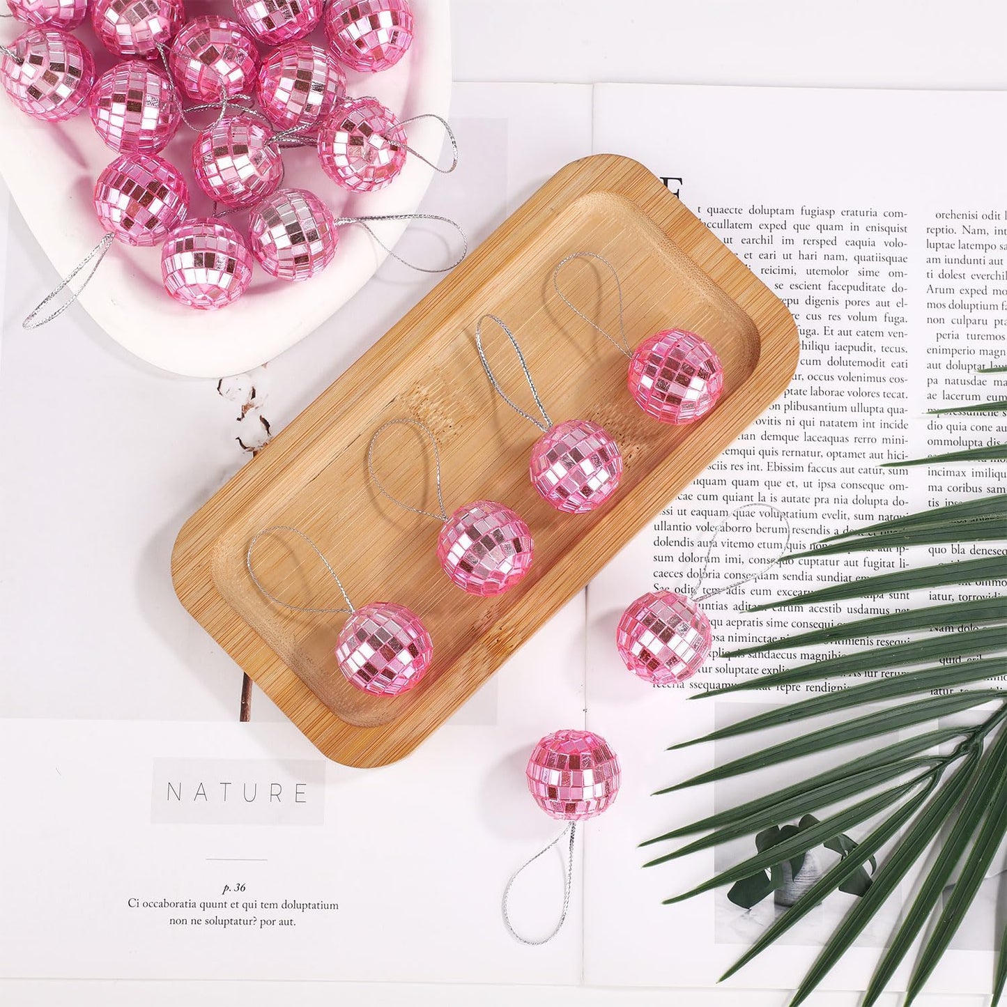 24pcs Hanging Disco Ball Party Decor, 1.1 Inch Mini Mirror Disco Balls Pink Disco Ball Disco Party Decorations Disco Ball Ornaments for Christmas Tree Halloween Holiday Birthday Party Wedding