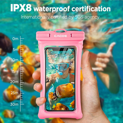 CACOE Floatable Waterproof Phone Pouch 2 Pack Up to 7.0",Black+Pink | Floatable, IPX8 Waterproof Phone Case,Adjustable Lanyard,Dry Bags for Beach/Cruise/Travel/Camping/Kayak/Vacation Essentials