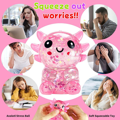 1PCS Glitter Axolotl Squishy, Slow Rising Squeeze Toy, Cute Axolotl Fidget Toy for Stress Relief, Calming Sensory Toy for Kids Adults, Party Favor Gifts (Pink)