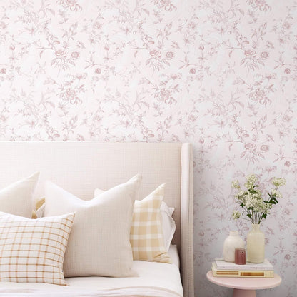 Ismoon Peel and Stick Wallpaper Floral Pink Stick on Wall Paper Vintage French Contact Paper for Cabinet Textured Removable Self Adhesive Wallpaper Vinyl Roll Shelf Deco, 17.3x78.7in