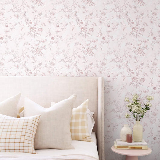 Ismoon Peel and Stick Wallpaper Floral Pink Stick on Wall Paper Vintage French Contact Paper for Cabinet Textured Removable Self Adhesive Wallpaper Vinyl Roll Shelf Deco, 17.3x78.7in