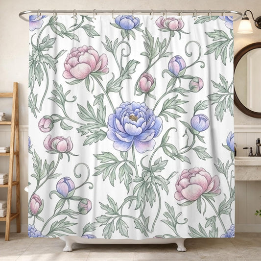 Peony Shower Curtain, Floral Vintage Rose Spring Pastel Peach Waterproof Fabric Bathtub Cloth Curtains for Bathroom Toile Guest Room Decor 72x84 Inch