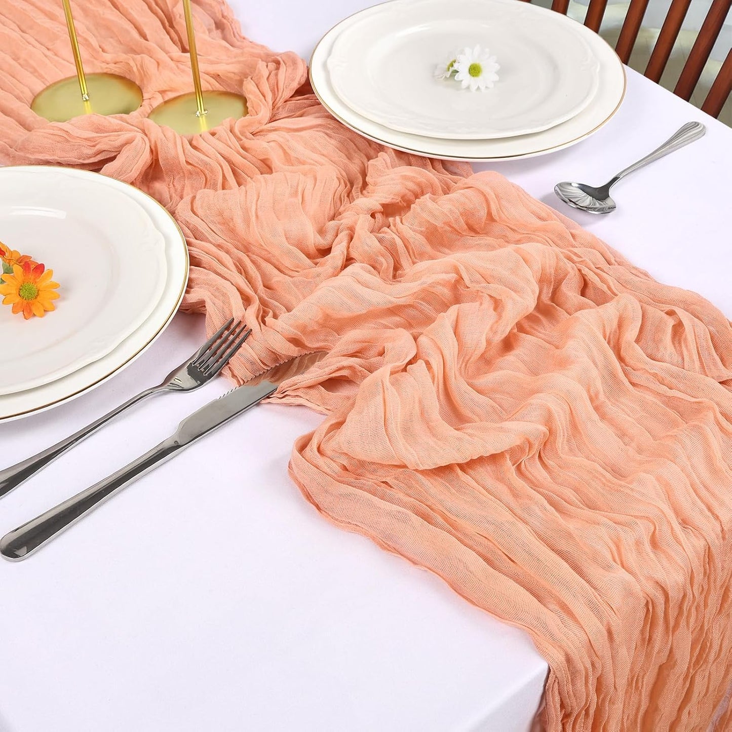12 Pack Peach Cheesecloth Table Runner 10FT Boho Cheese Cloths Gauze Fabric Table Runners 120 Inch Rustic Sheer for Summer Wedding Birthday Party Baby Shower Holiday Home