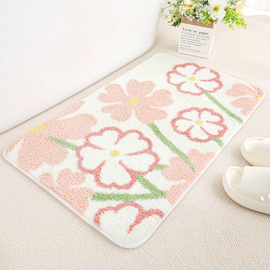 Molesun Floral Bath Mat, Bathroom Rug Non-Slip Soft Shower Rug Microfiber Cute Bath Rug for Kids, Water Absorbent Thick Shaggy Floor Mats for Bedroom, Kitchen, Home Decor, 16x24