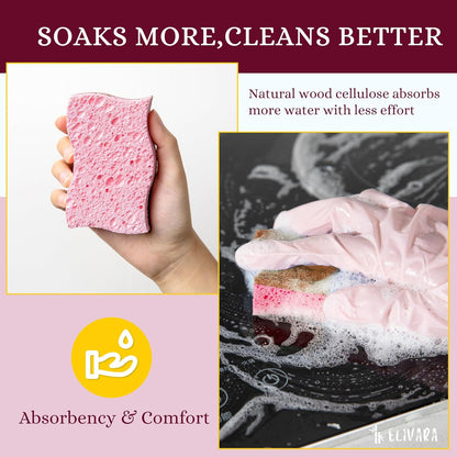 Kitchen Sponges – 12 Pack – Non-Scratch Dual-Sided Cellulose Scrub Sponges for Dishes, Pots, and Pans – Durable, Absorbent, and Reusable (Brown/Pink)