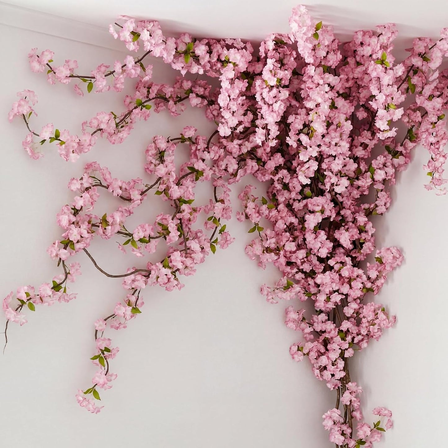 Tigeen 24 Stems Artificial Cherry Blossom Tree with 2 Vines and 100 Zip Ties Pink Blossom Tree for 3D Garden Wedding Wall Home Patio Fence Decor