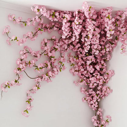 Tigeen 24 Stems Artificial Cherry Blossom Tree with 2 Vines and 100 Zip Ties Pink Blossom Tree for 3D Garden Wedding Wall Home Patio Fence Decor
