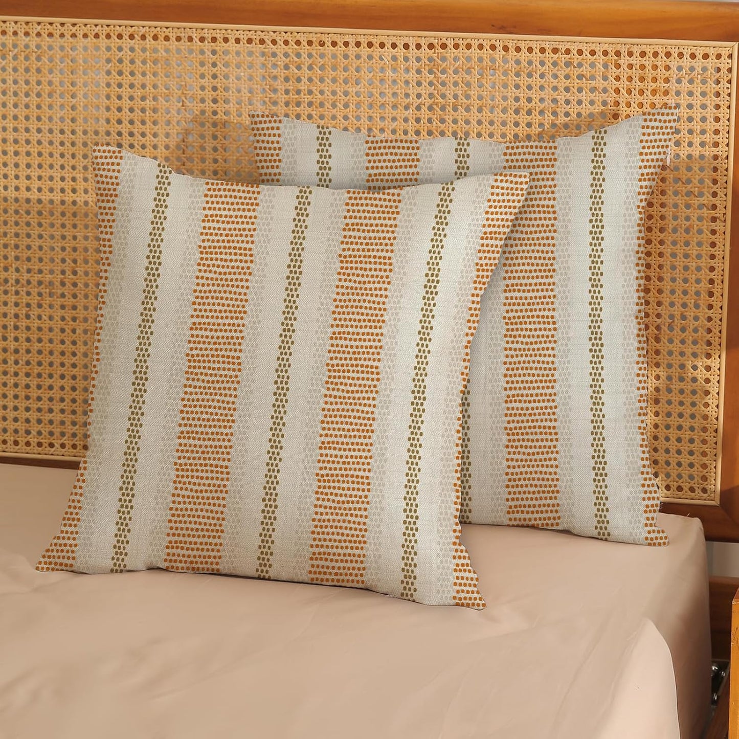 Pink Sage Green Pillow Covers 18x18 Inch 2 Pcs Boho Preppy Polka Dots Striped Decor Throw Pillows Modern Geometric Outdoor Farmhouse Decoration Pillowcase Linen Cushion Cover for Couch Sofa