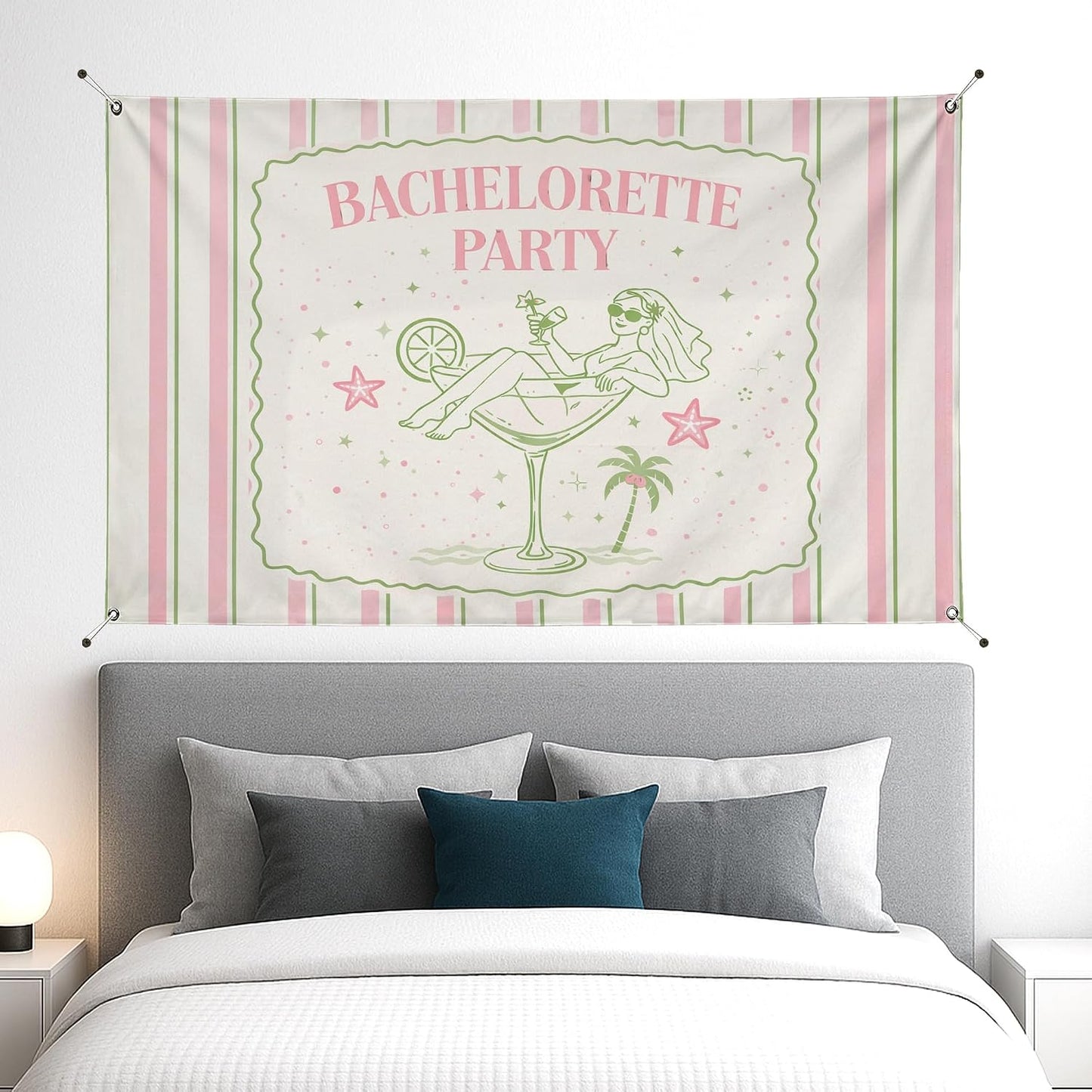 Bachelorette Party Backdrop, Retro Peach Green Striped Decoration, Fun Cocktail Theme Indoor/Outdoor Photo Background for Celebrations 71x43 Inch