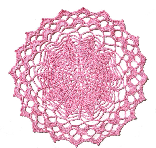 SUNONE11HKA 12 Inch Lace Crochet Doilies Table Placemat Washable Kitchen Round Leaves Decor Doily (1, Pink)