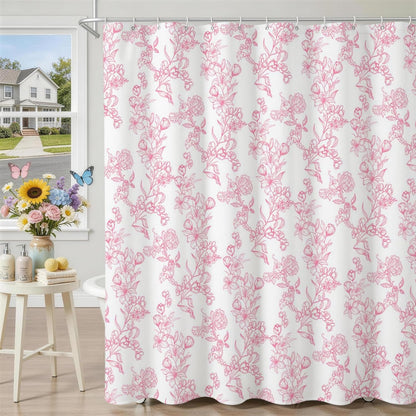 Mocsicka Floral Shower Curtain Pink Flower Bathroom Shower Curtain Spring Floral Pink Waterproof Fabric Shower Curtains Bathtub Decor with 12 Hooks 72 X 72 Inch (Pink)