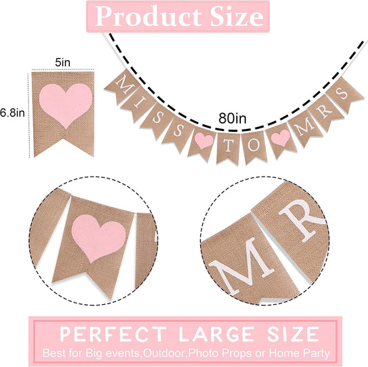 Miss to Mrs Burlap Banner - Pink Bridal Shower Decorations, Engagement Banner, Bachelorette Party Supplies