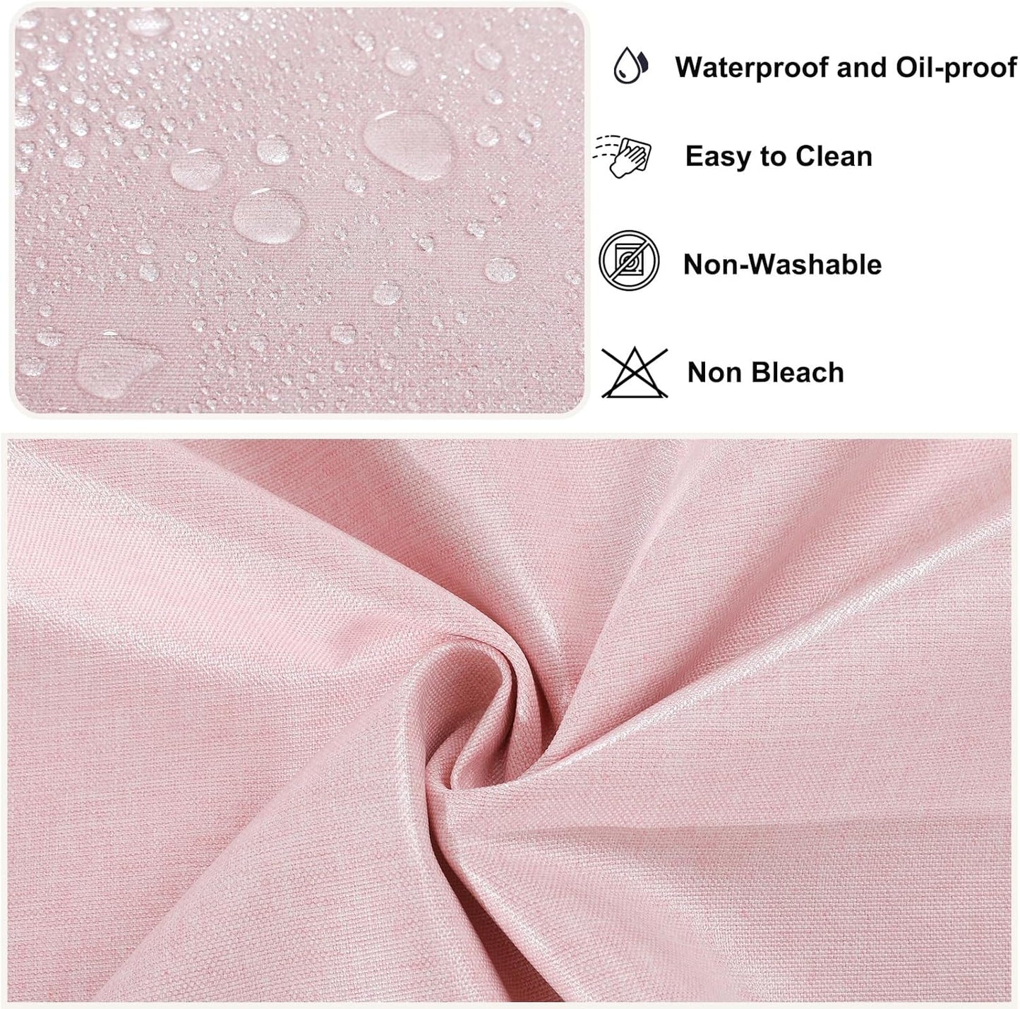 Qubjus Round Textured Tablecloth Waterproof Cotton Linen Tassel Wrinkle Free Washable Decorative Fabric Table Cover for Kitchen Dining Table, Round-48, Pink