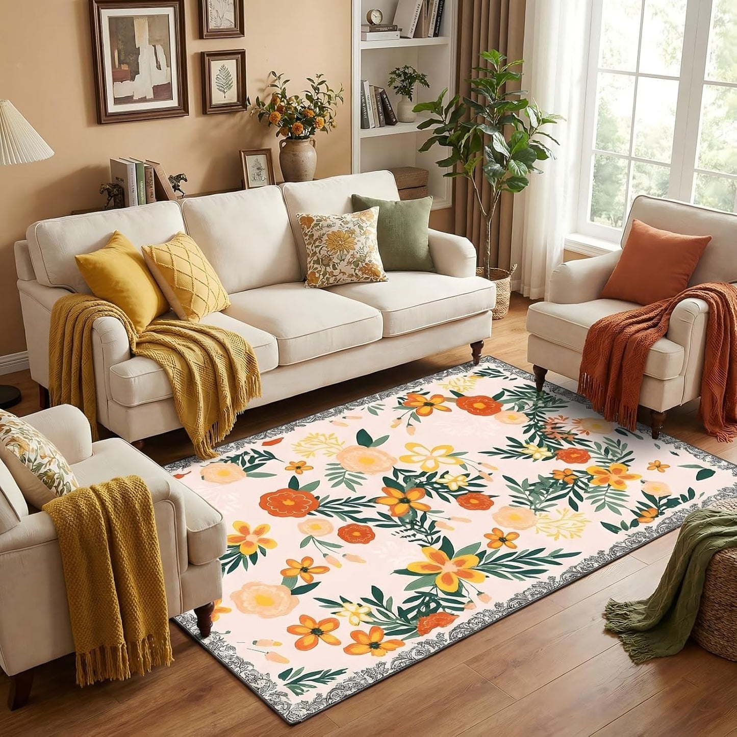 2x3 Entryway Rug, Pink Blush Floral Washable Boho Area Rug, Non-Slip Small Indoor Door Mat for Bathroom, Soft Front Door Throw Carpet, Ideal for Bedroom, Laundry, Hallway, Entrance