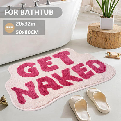 KOEXM Get Naked Bath Mat Pink Bathroom Rugs 20" x 32" Cute Bath Mat, Non-Slip Absorbent Funny Bathroom Decor Machine Washable Irregular Shaped Shower Rug