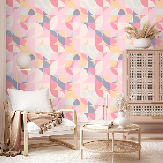 VEELIKE Soft Pink Geometric Wallpaper Peel and Stick Abstract Wallpaper Pink Geometric Contact Paper for Cabinets Shelves Walls 17.7''x118'' Removable Renter Friendly Art Deco Wallpaper for Bedroom