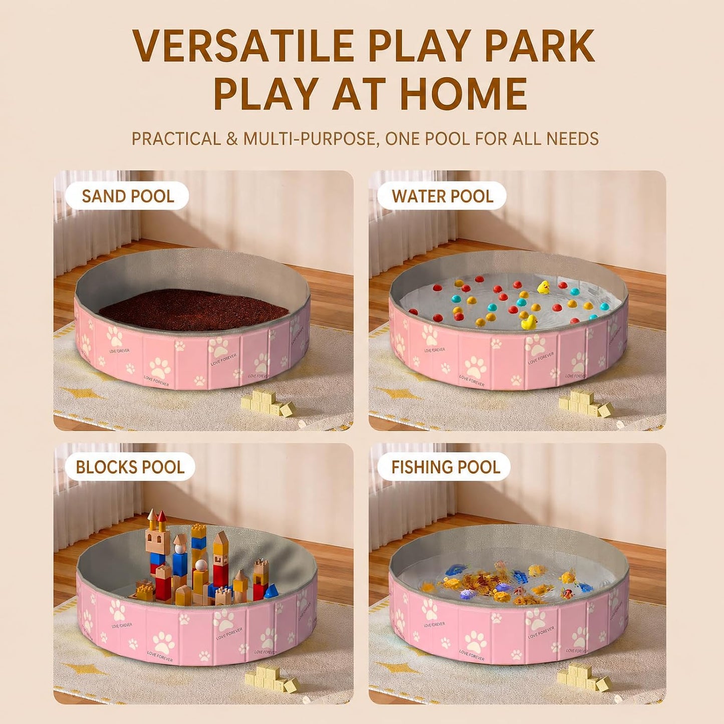 47in Extra Large Dog Ball Pit – Foldable Pet Playpen Ball Pool for Large Dogs, Puppies and Cats, Indoor Outdoor Playpen (Balls Not Included) (Pink)