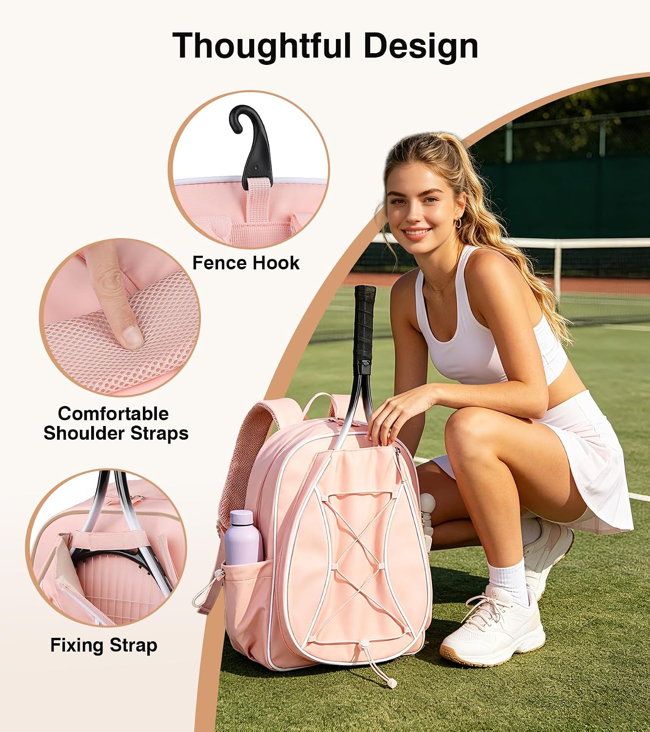 Marvolia Tennis Bags for Women Men, Tennis Backpack Holds 2 Rackets with Ventilated Shoe Compartment & Wet Pocket, Tennis Racket Bag Backpack for Pickleball Tennis Badminton