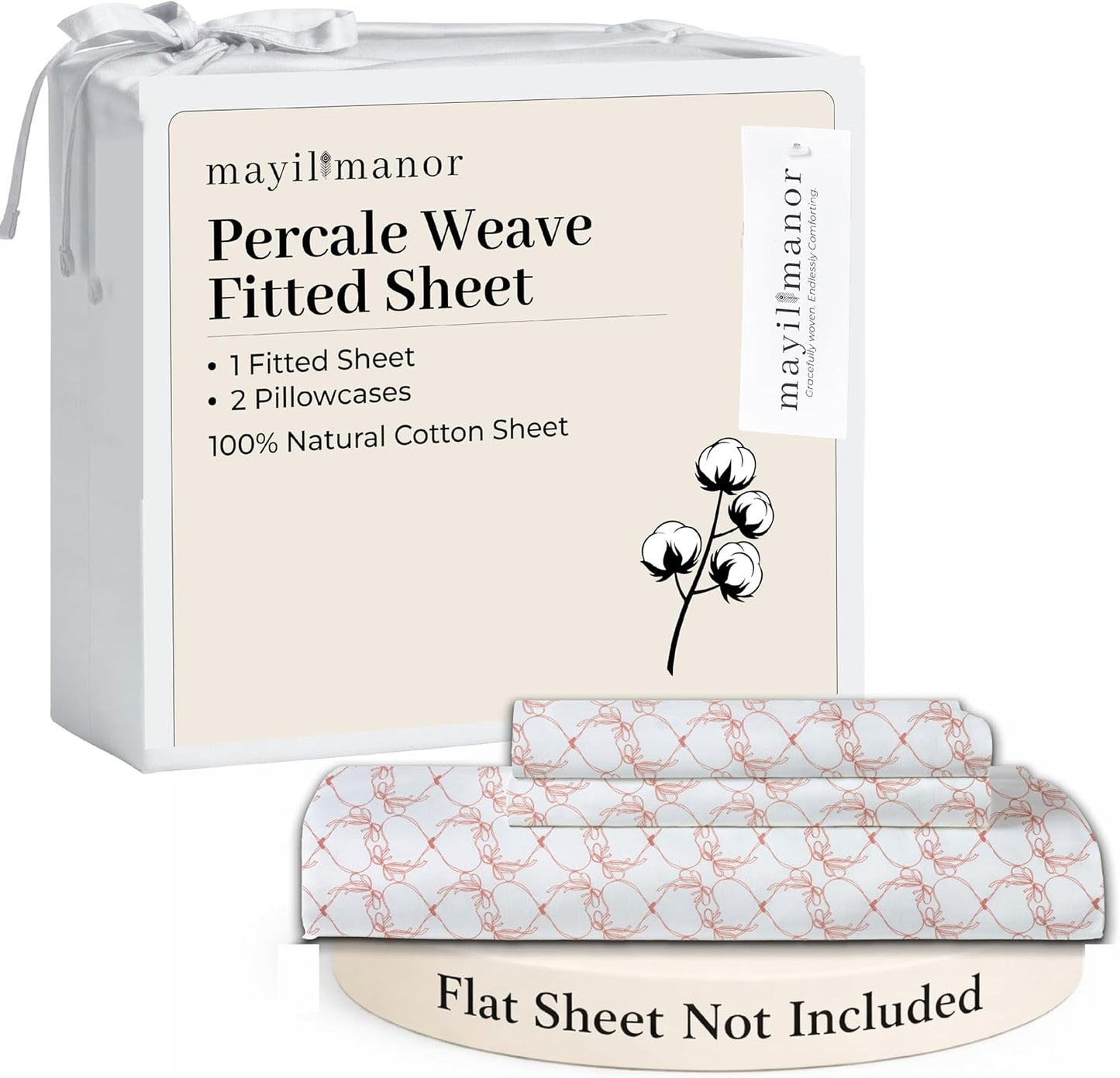 100% Cotton Percale Fitted Sheet Set, King, 18" Deep, Pink Bows, No Flat | Coordinated pillowcases complete the bed with a cool, crisp feel and smooth look for easy bedroom setup