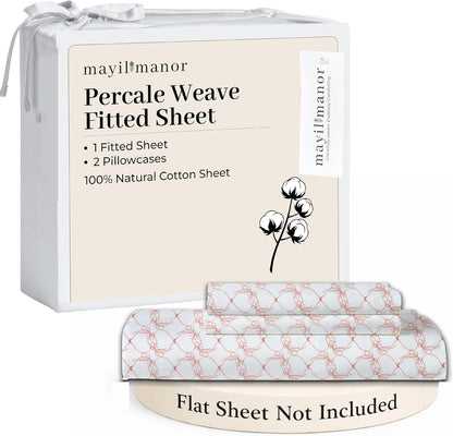 100% Cotton Percale Fitted Sheet Set, King, 18" Deep, Pink Bows, No Flat | Coordinated pillowcases complete the bed with a cool, crisp feel and smooth look for easy bedroom setup