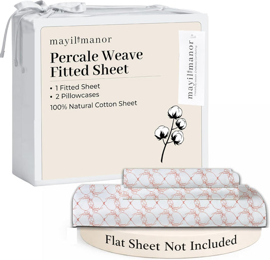 100% Cotton Percale Fitted Sheet Set, King, 18" Deep, Pink Bows, No Flat | Coordinated pillowcases complete the bed with a cool, crisp feel and smooth look for easy bedroom setup