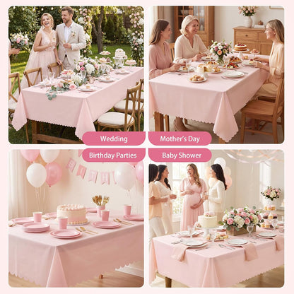 3 Pack Plastic Light Pink Tablecloths, 54 X 108Inch Disposable Spring Tablecloth Scalloped Pink Table Cloth for Rectangle Tables Table Cover for Girls Birthday Baby Bridal Shower Tea Party Wedding