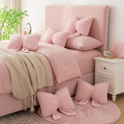 Qunclay Pink Bow Pillow 10" Bowknot Shaped Decorative Striped Bow Pillows Cute Soft Fluffy Throw Pillows Aesthetic Home Decor Plush Pillow for Bedroom Sofa Couch
